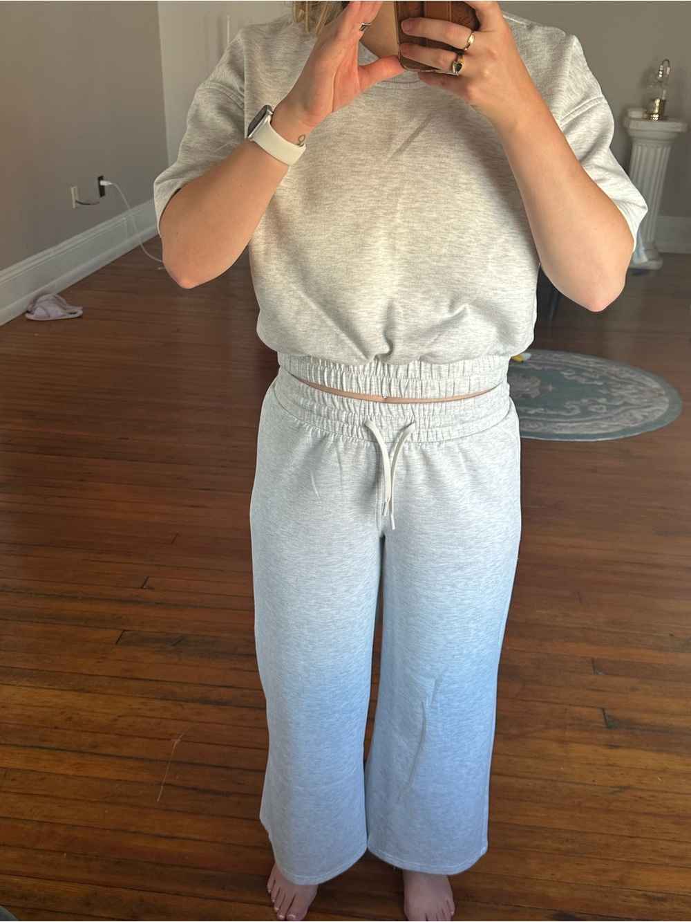 Women Cozy Elastic-Waist Light Gray Lounge Set